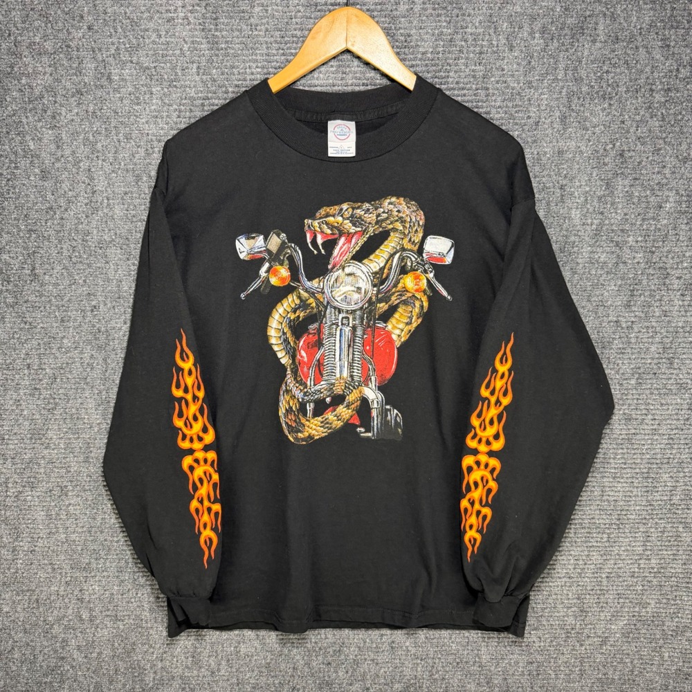 Vintage Delta Pro Weight Snake Motorcycle Flame Long Sleeve T-Shirt Mens Large
